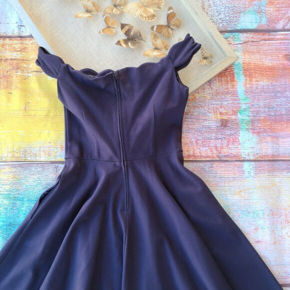 Modcloth Navy Forever Fave Scalloped Off the Shoulder A-line Midi Dress Small - Picture 10 of 12
